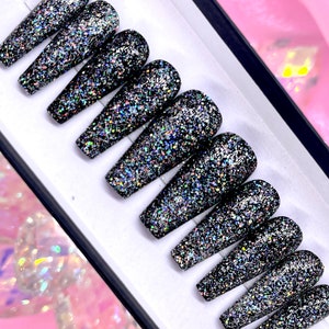 GALAXY | Black Press On Nails | Infinity Glitter Press Ons