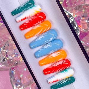 TROPICAL | Blue/Orange/Red/White/Green Nails | Colorful Press On Nails | Tropical Nails