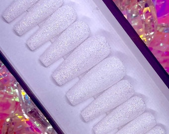 SNOW WHITE | White Sugar Glitter Press On Nails