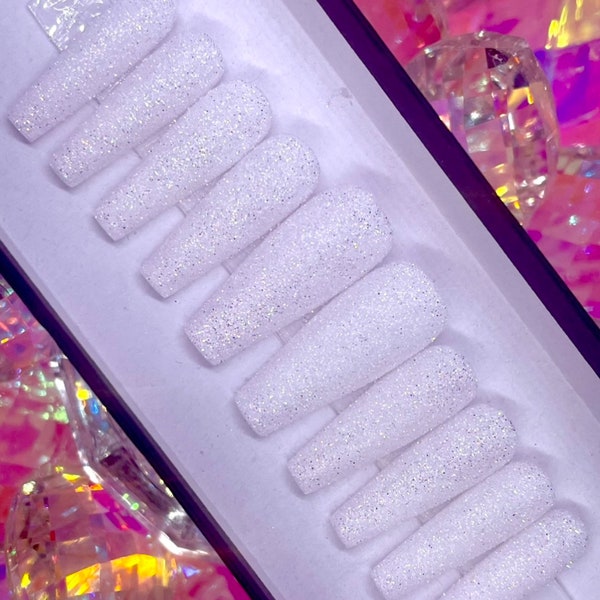 SNOW WHITE | White Sugar Glitter Press On Nails