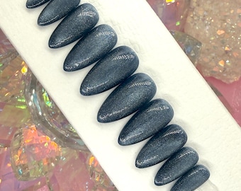 COMIC | Deep Blue Cat Eye Press On Nails | Handmade Nails
