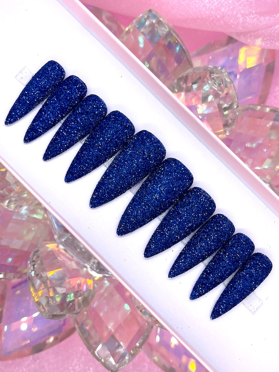 Blue Sugar Glitter Press On Nails | Handmade Royal Holiday Nails