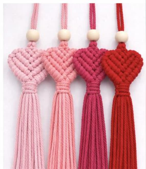 Macrame Heart Charm, Essential Oil Diffuser, Handmade Boho Car Charm, Tassel Ornament, Romantic Matching Gift