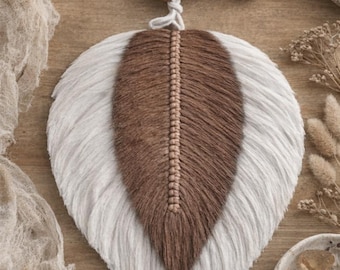 Decorazione murale a forma di foglia in macramè, regalo per la festa della mamma, arredamento boho neutro per la casa, arte tessile color oro, decorazione murale in macramè fatta a mano