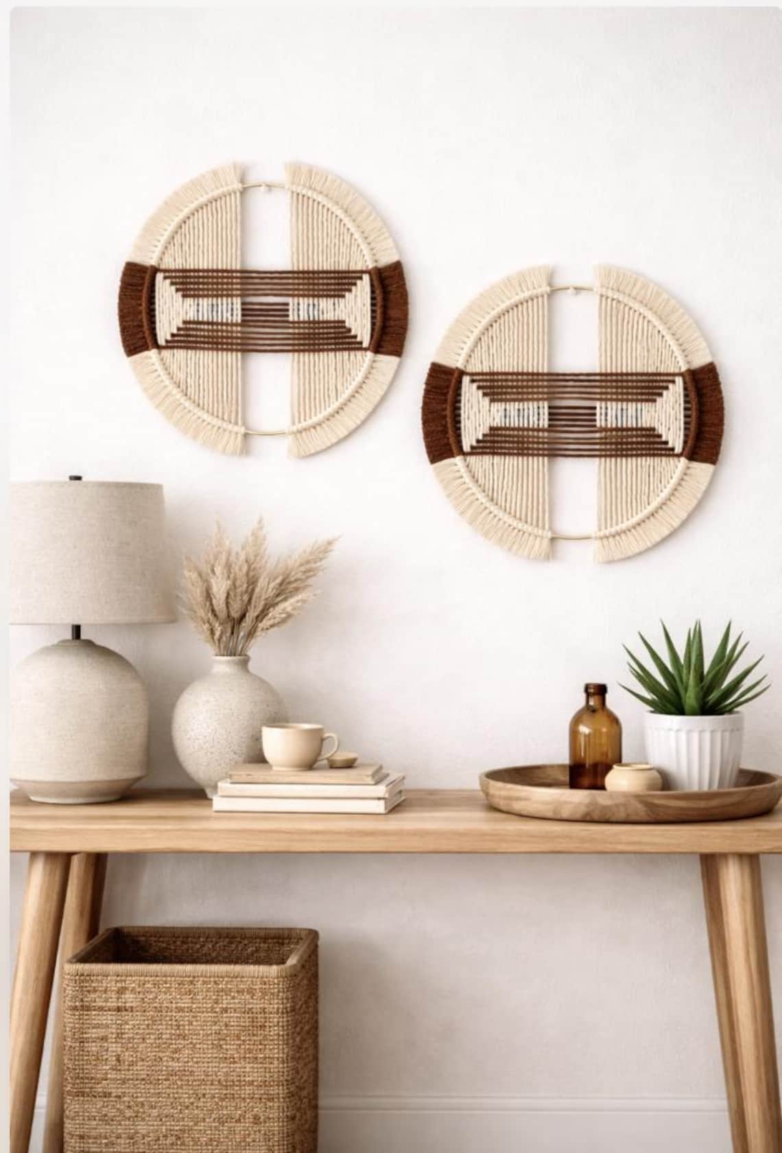 Modern Macrame Wall Hanging | Round Boho Fiber Wall Art | Neutral Brown ...
