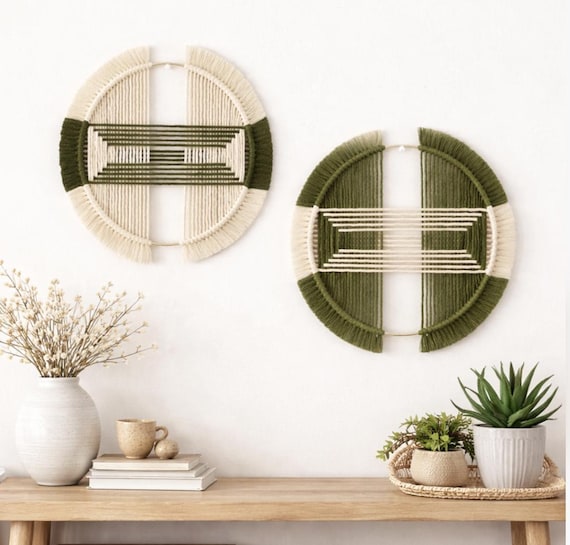 Modern Macrame Wall Hanging | Round Boho Fiber Wall Art | Neutral Brown & Cream Decor | Handmade Minimal Wall Accent