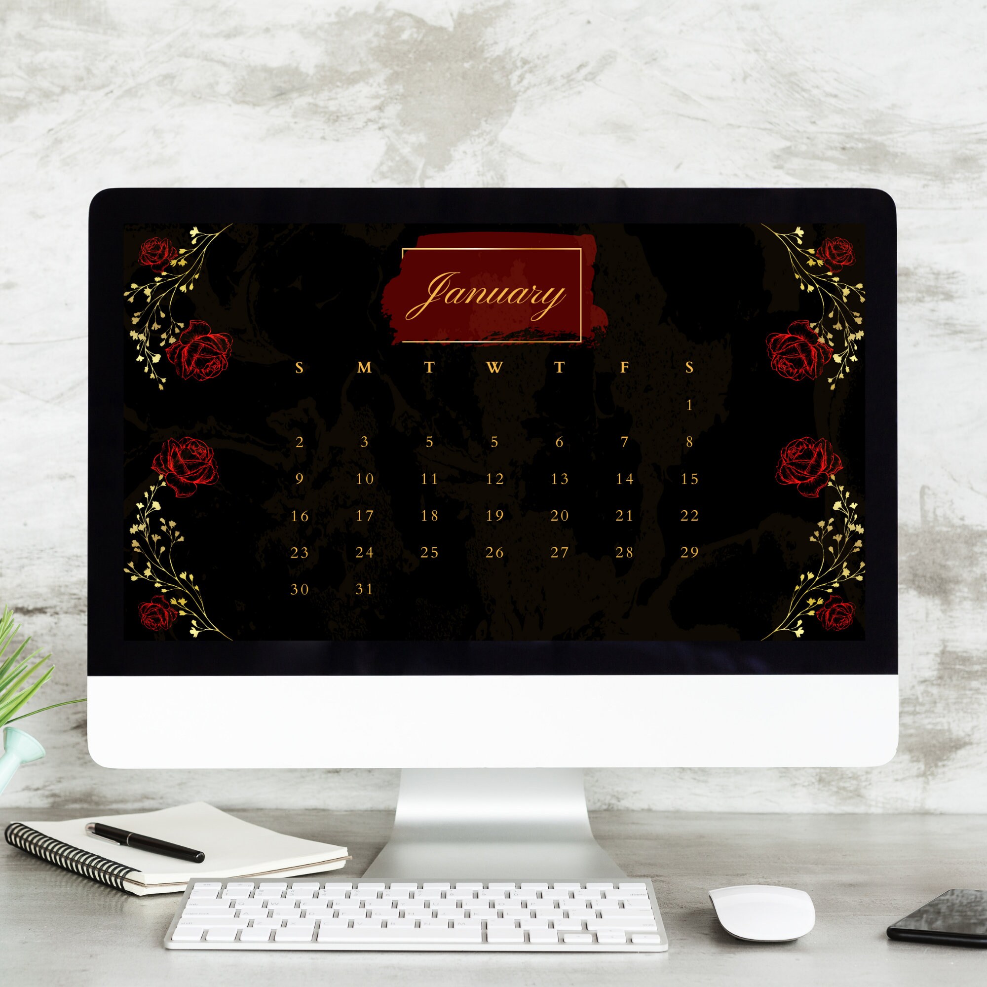 Rose & Gold Calendar DIGITAL Printable Calendar Etsy