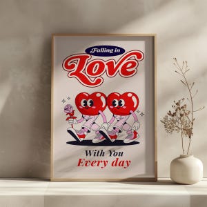 Love-Themed Wall Art for Valentine&#39;s Day | Love Poster | Gift For Him | Gift For Her | Digital Print | Trendy Wall Art | Retro Hearts Print
