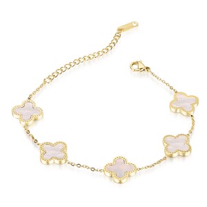 Bracelet Trèfle à Quatre Feuilles Plaqué Or 18k - Porte-bonheur élégant, Ajustable, Cadeau Saint-Valentin Ou Fête Des Mères