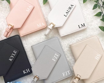 Personalised Passport Cover Set, Initial Passport Holder and Luggage Tag, Wedding Bridesmaid Holiday Travel Gift Bag Tag, Birthday Gifts
