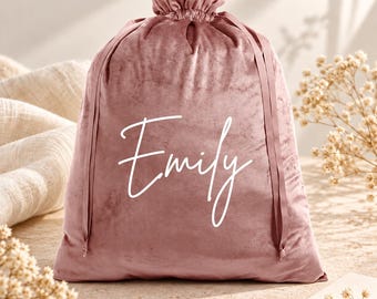 Luxury Velvet Gift Bag, Custom Name Drawstring Pouch, Bridesmaid Gift Bag