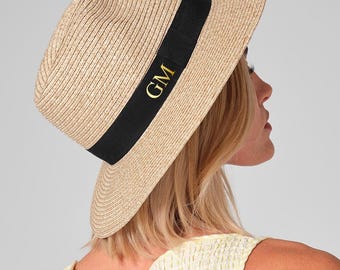Sombrero Fedora clásico de paja personalizado: sombrero ligero de verano con banda de grosgrain extraíble, ideal para vacaciones en la playa y para el día a día.