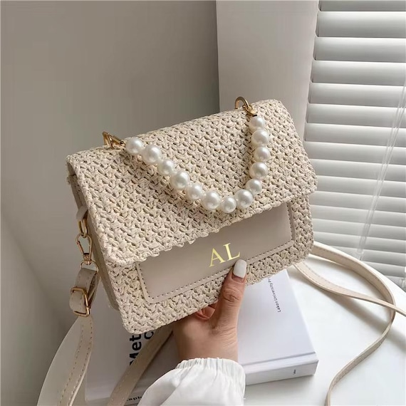 Personalised Bridal Bag, Pearl Handbag, Bride Clutch Bag, Wedding Bag, Gift for Bride, Wedding Gift, Honeymoon Gift, Bridesmaid Gifts