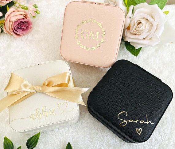 Personalised jewellery box, custom travel jewelry box, mini, birthday gift for her, bridesmaids, wedding gift, personalised christmas gift