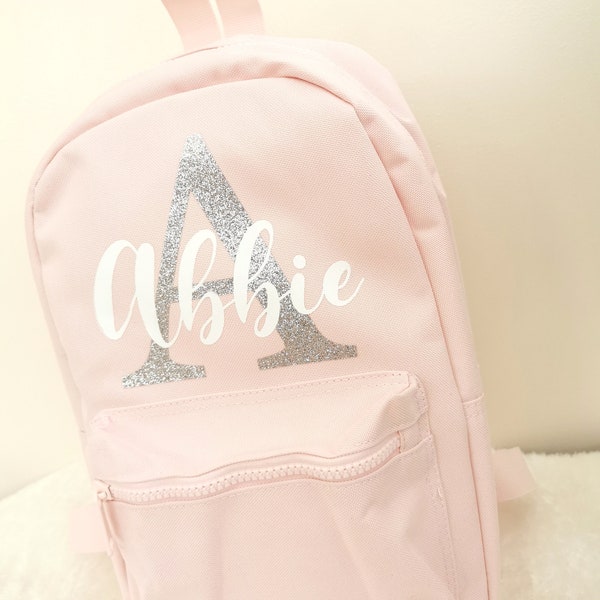 Personalised Name Glitter Initial Backpack- Girls Boys Kids Children Pre School rucksack School Bag Backpack with Adjustable Straps