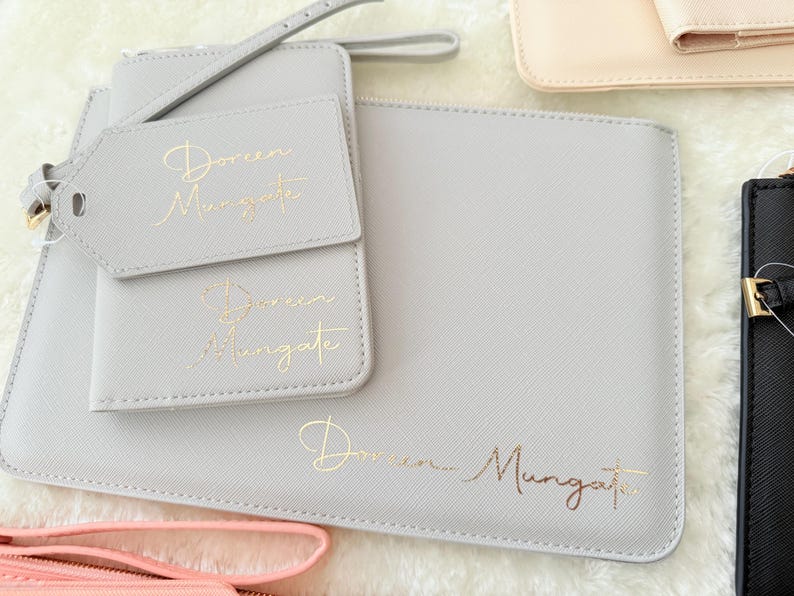 Personalised Travel Set, Travel Gift Set, Passport and Luggage Tag Gift Set, Travel Wallet Set, Customized Bridesmaid and Bride Passport Set image 11