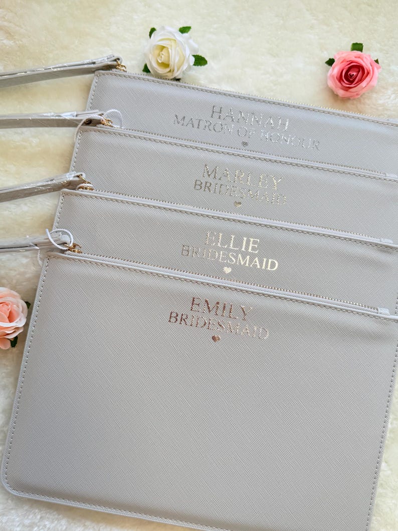 Personalised clutch bag, Bridesmaid Pouch, Hen Party Gift, bridesmaid wristlet, bridesmaids' gifts, gift for her, Birthday gift image 8