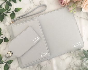 Birthday Gifts For Her, Bridesmaid Gift Personalised Passport Travel Set and Pouch, Personalised Passport Holder and Luggage Tag Gift Set