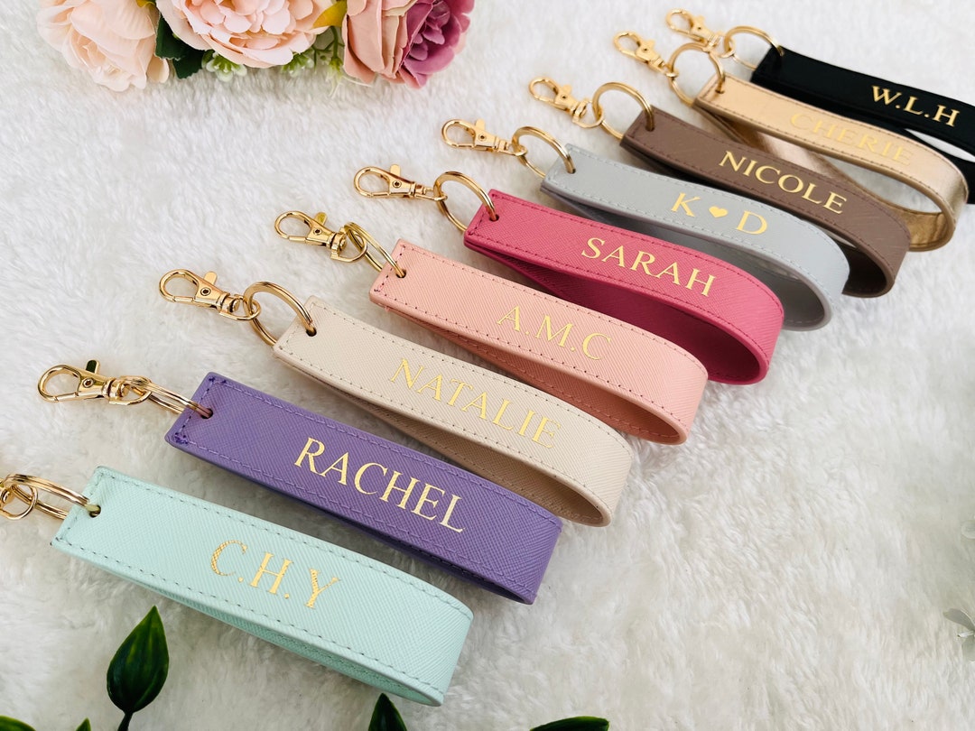 Key Rings With Initials Keyring With Initials, Personalised Wristlet Keyring, Custom Name ...