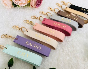 Personalised Wristlet Keyring, monogrammed strap key ring, initials gift, personalised gift, loop car keychain, faux saffiano leather