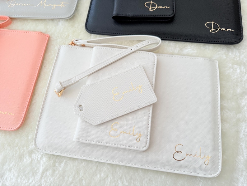 Personalised Travel Set, Travel Gift Set, Passport and Luggage Tag Gift Set, Travel Wallet Set, Customized Bridesmaid and Bride Passport Set image 13