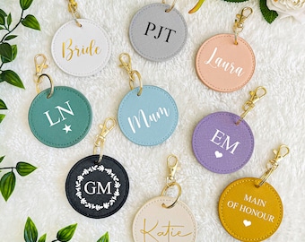 Personalised Round Keyring, Customised Circle Initial Keyring, Faux Leather Keychain, Monogram Keyring, Personalised Gift, Bridesmaid Gifts