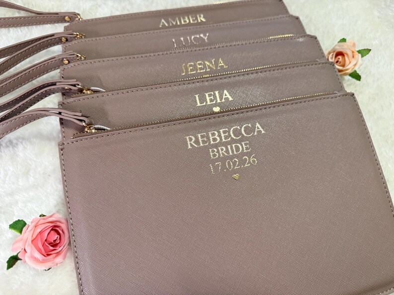 Personalised clutch bag, Bridesmaid Pouch, Hen Party Gift, bridesmaid wristlet, bridesmaids' gifts, gift for her, Birthday gift image 13