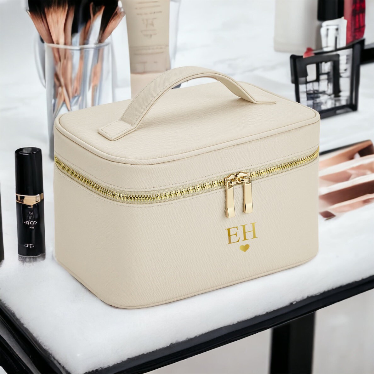 Personalised Vanity Makeup Case, Monogram Initial Cosmetic