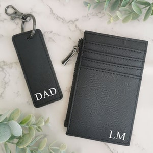 Personalised Mens Card Holder | Custom Keyring | Name Keychain | Gift for Him, Dad | Fathers day gift | Monogram initial coin purse wallet