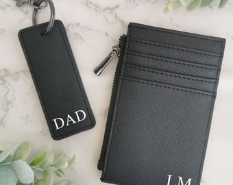 Personalised Mens Card Holder | Custom Keyring | Name Keychain | Gift for Him, Dad | Fathers day gift | Monogram initial coin purse wallet