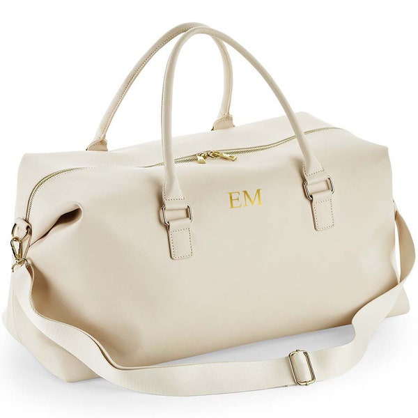 Bride holdall, Custom Holdall, personalised overnight bag, Weekend Bag, Personalised Leather Look Holdall, Hospital Bag, Changing Bag, Cream