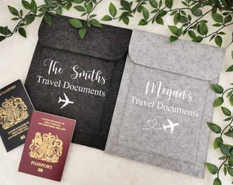 Personalised Travel Wallet, Personalised Travel Document Holder, Passport Holder, Family passport holder, Travel Documents organiser