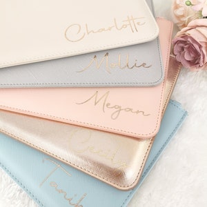 Personalised Bridesmaid Clutch Bag, PU Leather, Monogram Initial Pouch, Maid of Honour Present, Bridesmaid Gift, Proposal Gifts, Wedding Bag