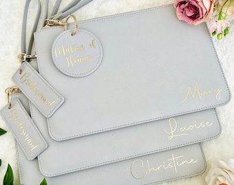 Personalised clutch bag with big charm, Bridesmaid Pouch, Hen Party Gift, bridesmaid wristlet, bridesmaids' gifts, Birthday gift for her