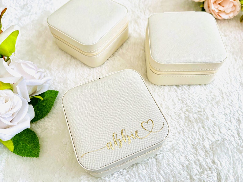 Custom Jewellery box, personalised jewellery boxes, travel jewellery case, girls jewellery box, jewelry box with name bridesmaid proposal Off White