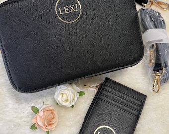 Personalised Vegan Leather Cross Body Bag, Detachable Straps, Birthday Gift For Her, Wife Gift, Monogrammed Faux Leather Crossbody Bag Gift