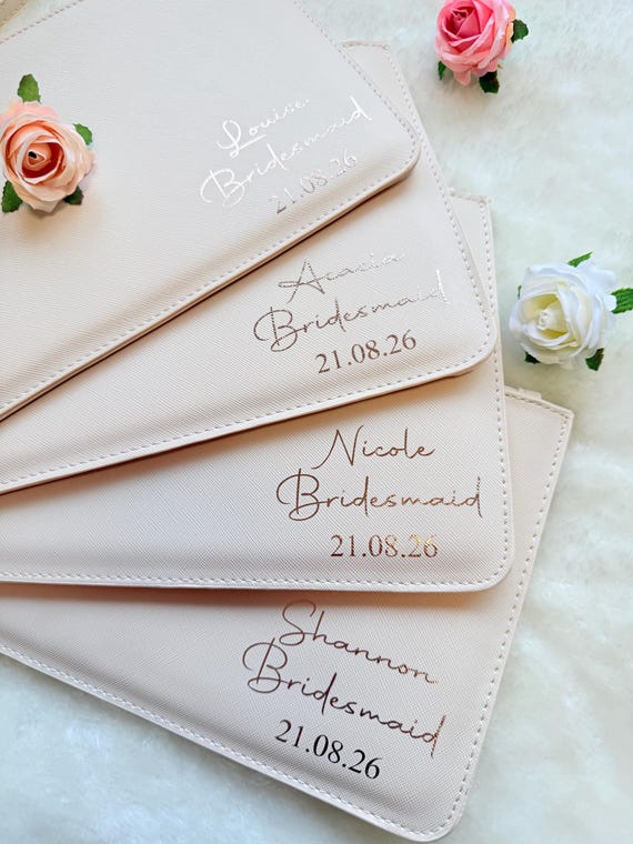 Personalised clutch bag, Bridesmaid Pouch, Hen Party Gift, bridesmaid wristlet, bridesmaids' gifts, gift for her, Birthday gift