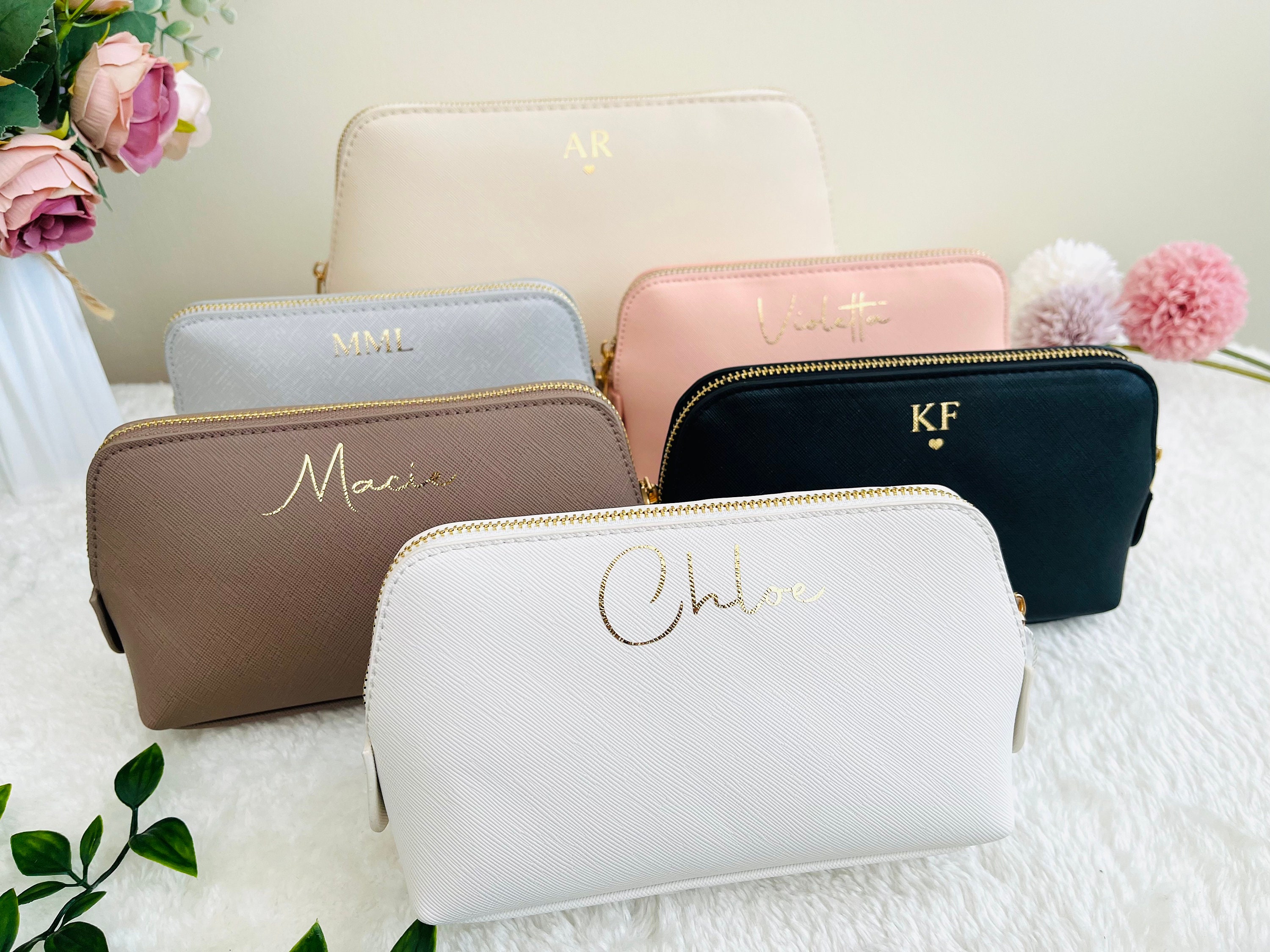 Personalised Monogram Cosmetic Bag, custom makeup bag, bridal party gift, bridesmaid bag, birthday gift for her, birthday gift, toiletry bag