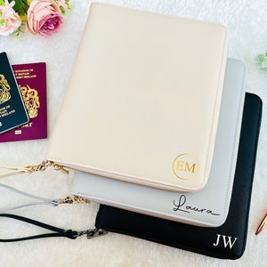 Organizador de viagem personalizado, organizador de férias, presente de viagem, carteira de viagem, porta-passaporte, pasta de documentos de viagem, presente personalizado para ela