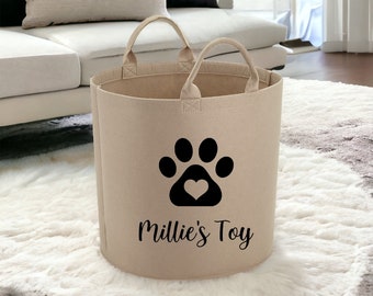 Custom made personalised pet storage basket, dog toy basket, felt storage, Gifts for pets, Pet homeware, Personalised dog gift, New pet gift