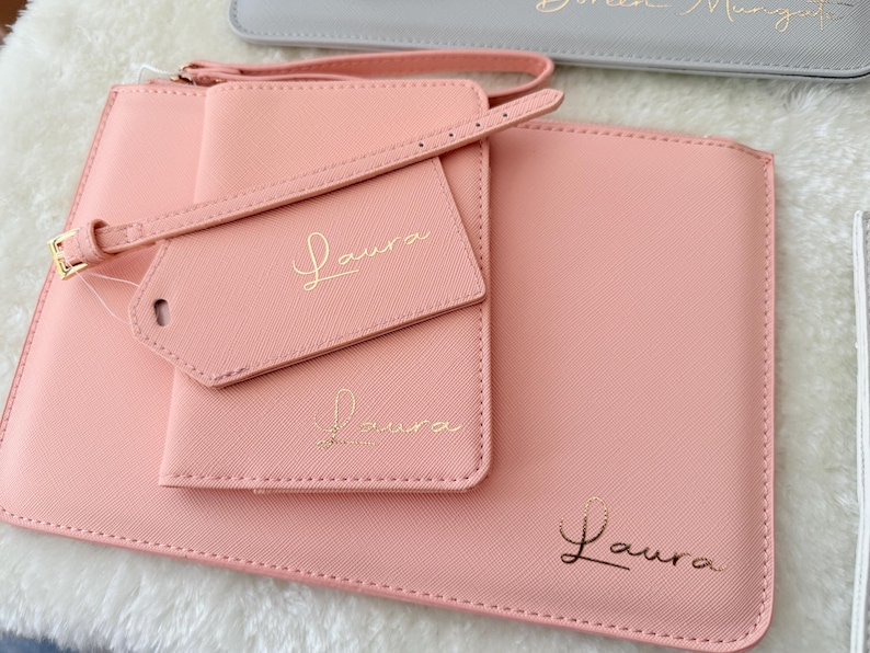Personalised Travel Set, Travel Gift Set, Passport and Luggage Tag Gift Set, Travel Wallet Set, Customized Bridesmaid and Bride Passport Set image 10