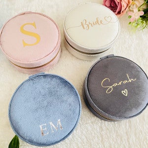 Portagioielli da viaggio rotondo personalizzato / Portagioielli in velluto personalizzato / Proposta di matrimonio per damigella d'onore / Portagioielli con anello / Regali per damigelle d'onore