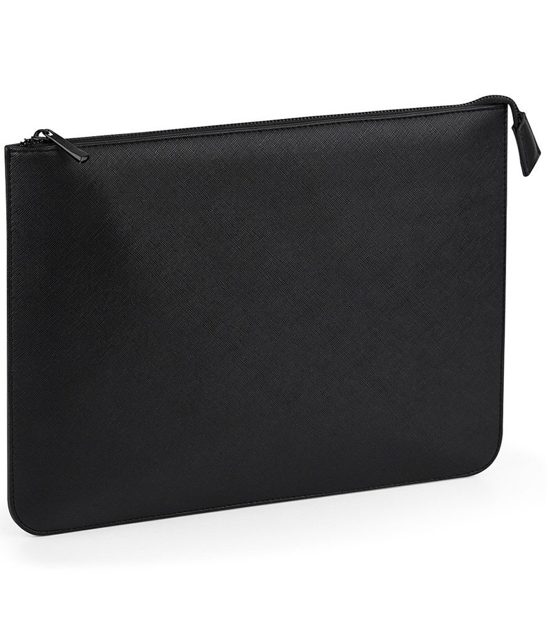 May include: A black zippered pouch with a textured finish.