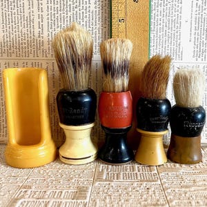 Vintage shaving brushes, and stand, lot of 5.