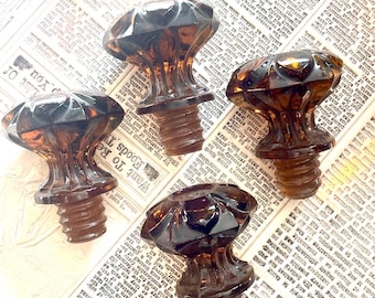 Vintage threaded ambor colored glass drawer pulls, lot of 4.