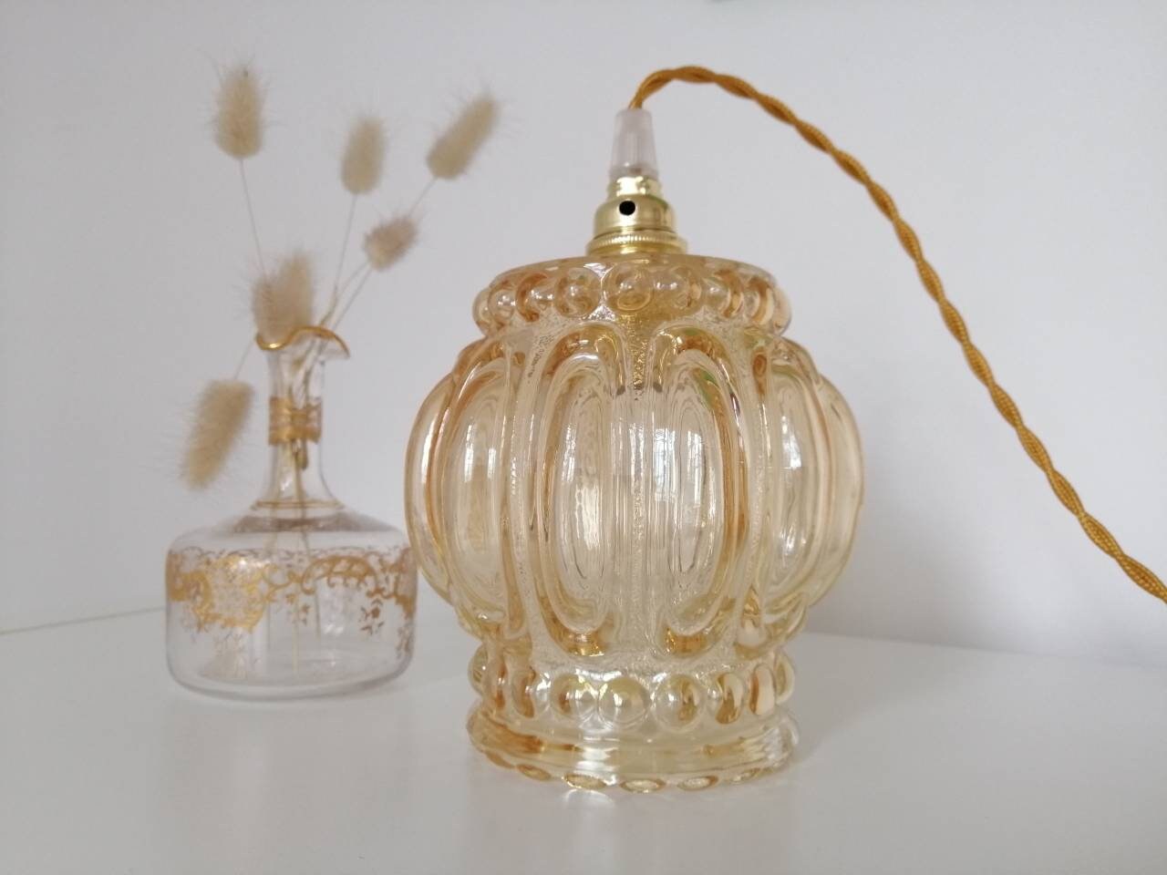 Lampe Baladeuse Vintage en Verre Ambré