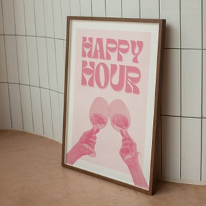 Happy Hour Pink Cheers Bar Cart Art Print, 18 x 24 druckbare Poster, Cheers Illustrationen Instant Download Home Bar Decor Cocktail Liebhaber