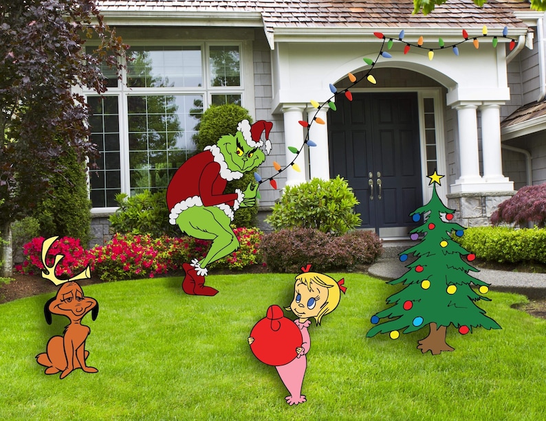 Grinch Stealing Christmas Lights Christmas Yard Art Display Etsy
