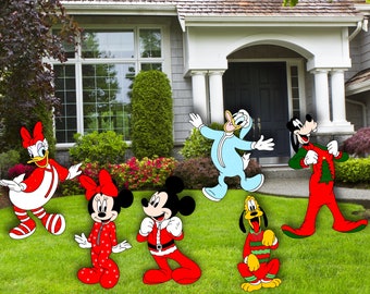 Mickey Gang Christmas PJ Party Yard Art, Mickey Yard Art, Christmas Decor, Outdoor Christmas Display