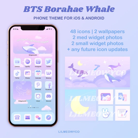 BTS Borahae Whale Phone Theme iOS, Tablet, iPad, Android, iPhone icons, widgets, wallpaper